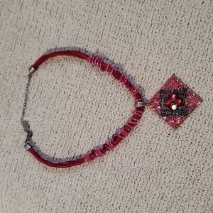 KISSAKA Bohemian Boho Beaded Cord Red Necklace Pendant